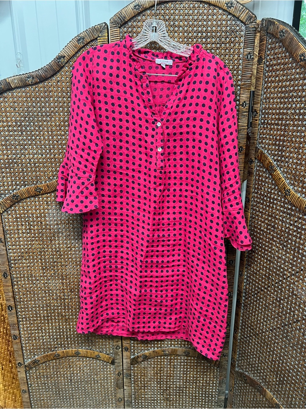 Linen dress Rosemarine large pink polka dot